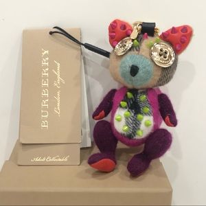 Burberry Dave Fox Cashmere Check Bag Charm